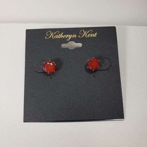 Katheryn Kent Red Stone Stud Earrings – Gold-Tone Women's Statement Jewelry - Picture 5 of 8